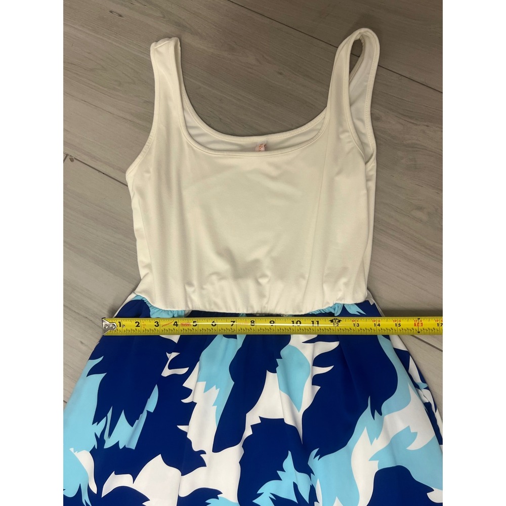 Boho Sleeveless Maxi Dress Abstract Print Blue White Sz M Coastal Nautical Flowy - Picture 5 of 6